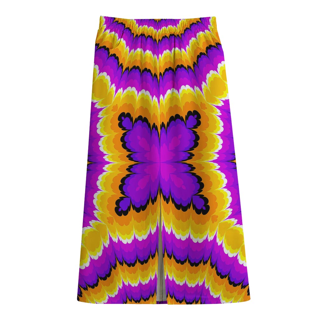 Yellow Explosion Moving Optical Illusion Cotton Front Slit Maxi Skirt