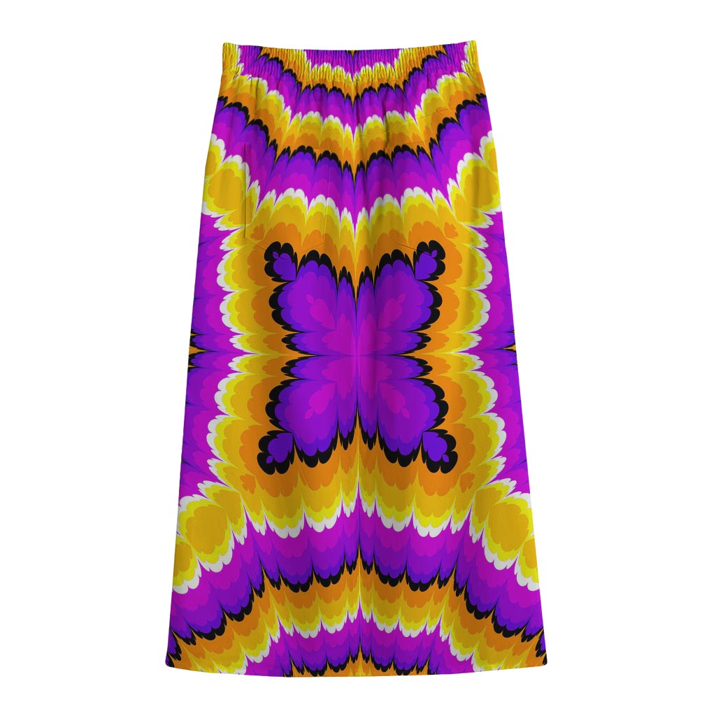 Yellow Explosion Moving Optical Illusion Cotton Front Slit Maxi Skirt