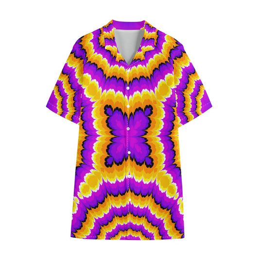 Yellow Explosion Moving Optical Illusion Cotton Hawaiian Shirt