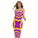 Yellow Explosion Moving Optical Illusion Cross Back Cami Dress