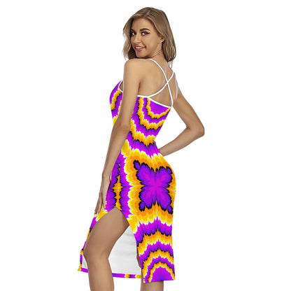 Yellow Explosion Moving Optical Illusion Cross Back Cami Dress