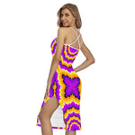 Yellow Explosion Moving Optical Illusion Cross Back Cami Dress