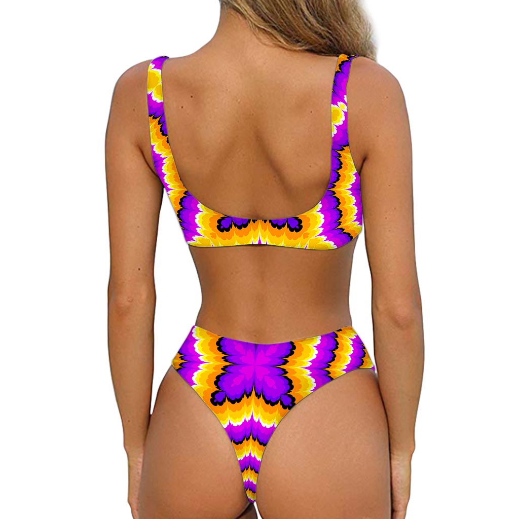 Yellow Explosion Moving Optical Illusion Front Bow Tie Bikini