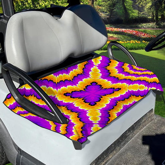 Yellow Explosion Moving Optical Illusion Golf Cart Seat Cover
