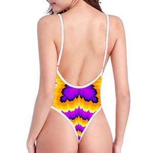 Yellow Explosion Moving Optical Illusion High Cut One Piece Swimsuit