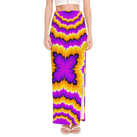 Yellow Explosion Moving Optical Illusion High Slit Maxi Skirt