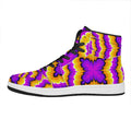 Yellow Explosion Moving Optical Illusion High Top Leather Sneakers