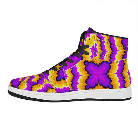 Yellow Explosion Moving Optical Illusion High Top Leather Sneakers