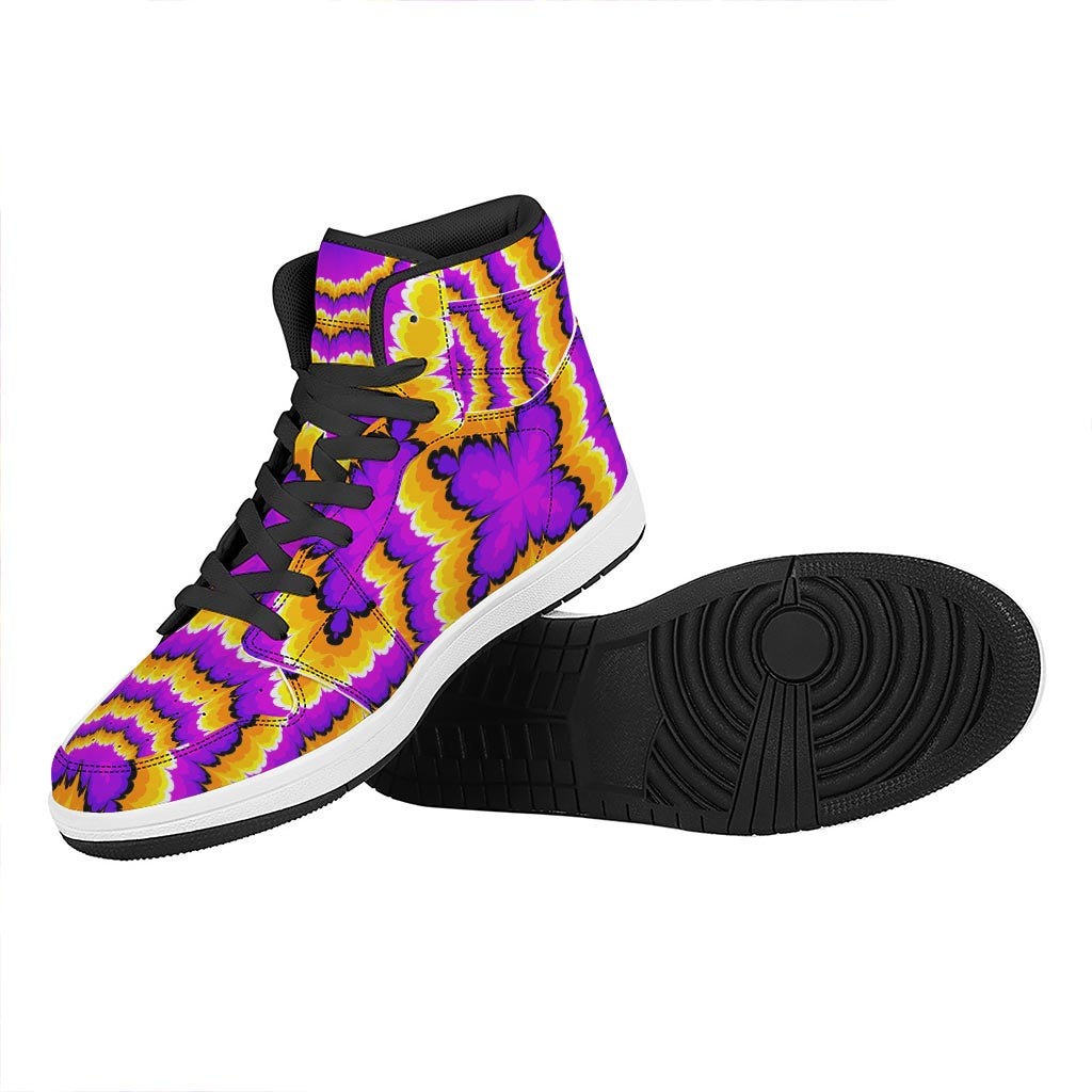 Yellow Explosion Moving Optical Illusion High Top Leather Sneakers