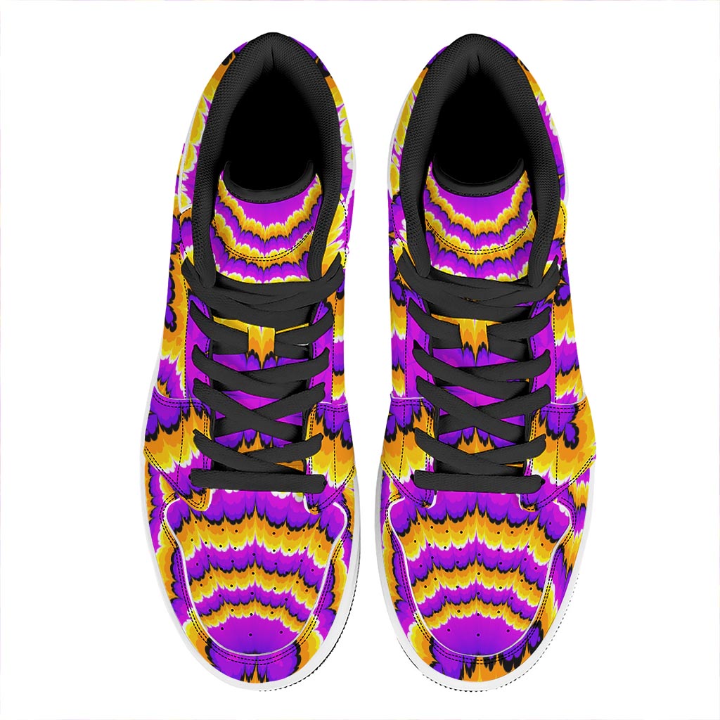 Yellow Explosion Moving Optical Illusion High Top Leather Sneakers