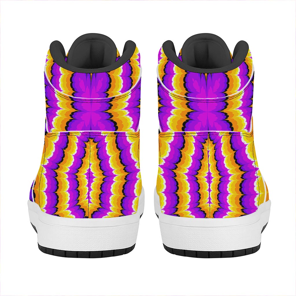 Yellow Explosion Moving Optical Illusion High Top Leather Sneakers