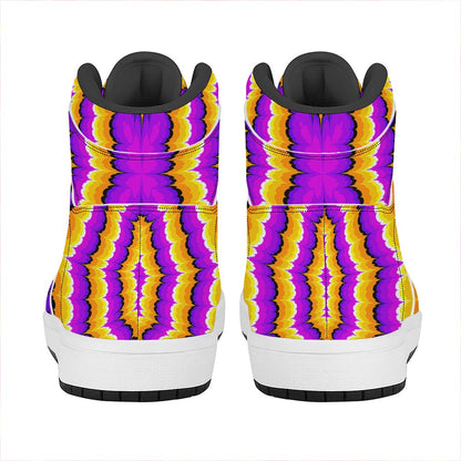 Yellow Explosion Moving Optical Illusion High Top Leather Sneakers