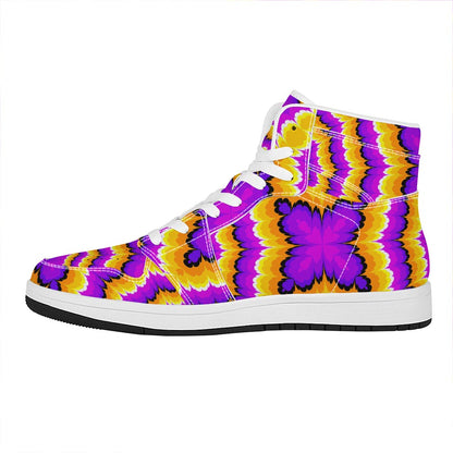 Yellow Explosion Moving Optical Illusion High Top Leather Sneakers