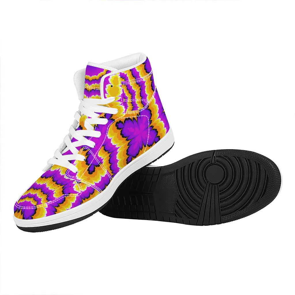 Yellow Explosion Moving Optical Illusion High Top Leather Sneakers
