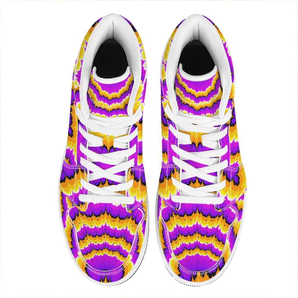 Yellow Explosion Moving Optical Illusion High Top Leather Sneakers