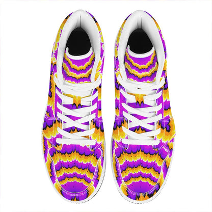 Yellow Explosion Moving Optical Illusion High Top Leather Sneakers