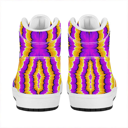 Yellow Explosion Moving Optical Illusion High Top Leather Sneakers