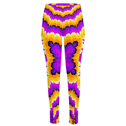 Yellow Explosion Moving Optical Illusion High-Waisted Pocket Leggings