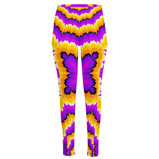 Yellow Explosion Moving Optical Illusion High-Waisted Pocket Leggings