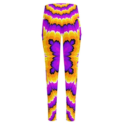 Yellow Explosion Moving Optical Illusion High-Waisted Pocket Leggings