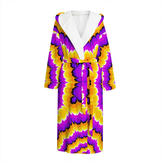 Yellow Explosion Moving Optical Illusion Hooded Bathrobe