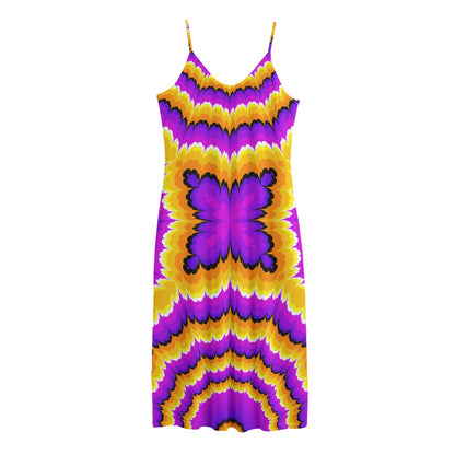 Yellow Explosion Moving Optical Illusion Jersey Midi Cami Dress