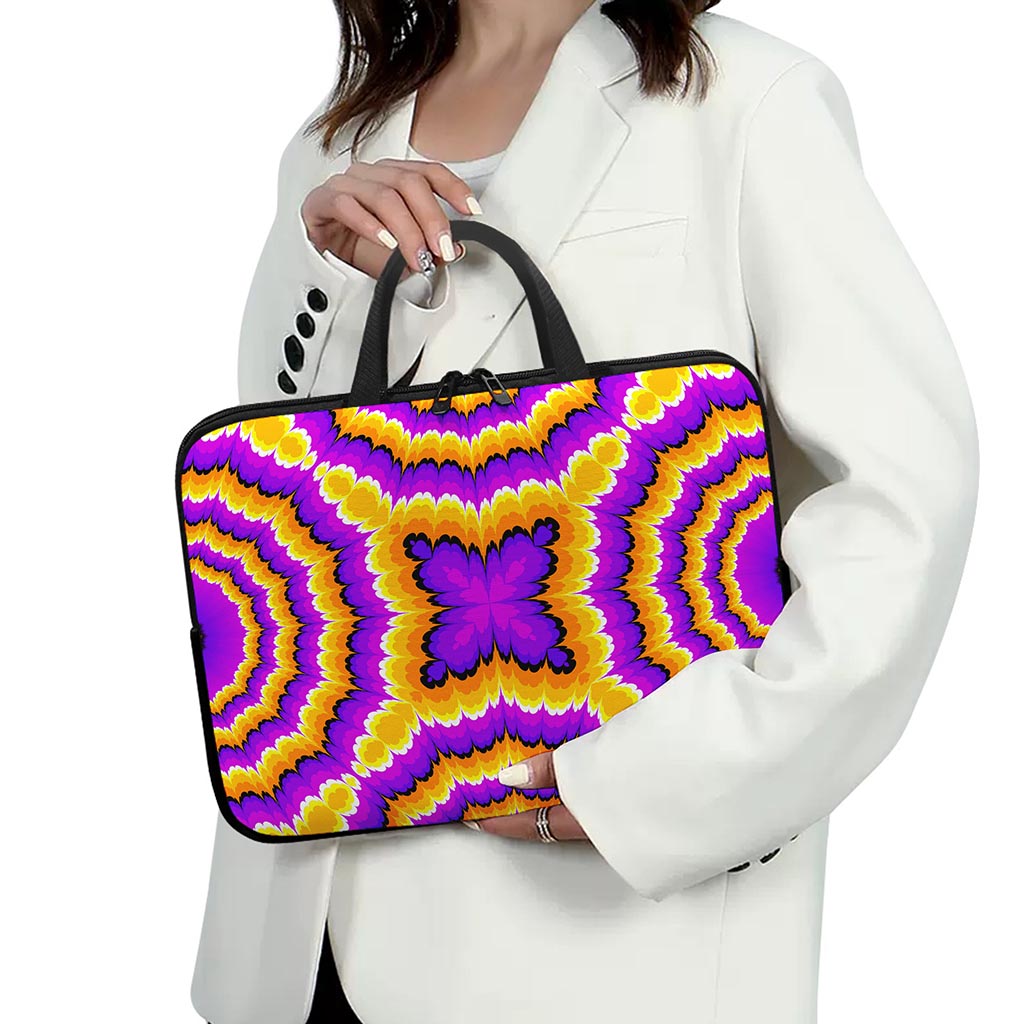 Yellow Explosion Moving Optical Illusion Laptop Sleeve With Handle
