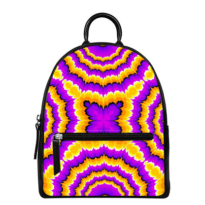 Yellow Explosion Moving Optical Illusion Leather Backpack