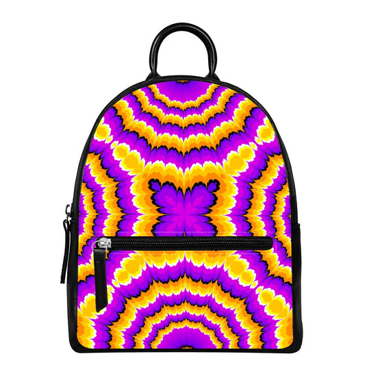 Yellow Explosion Moving Optical Illusion Leather Backpack