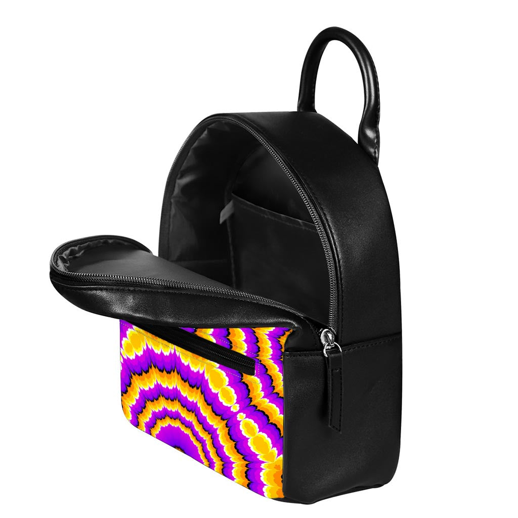 Yellow Explosion Moving Optical Illusion Leather Backpack