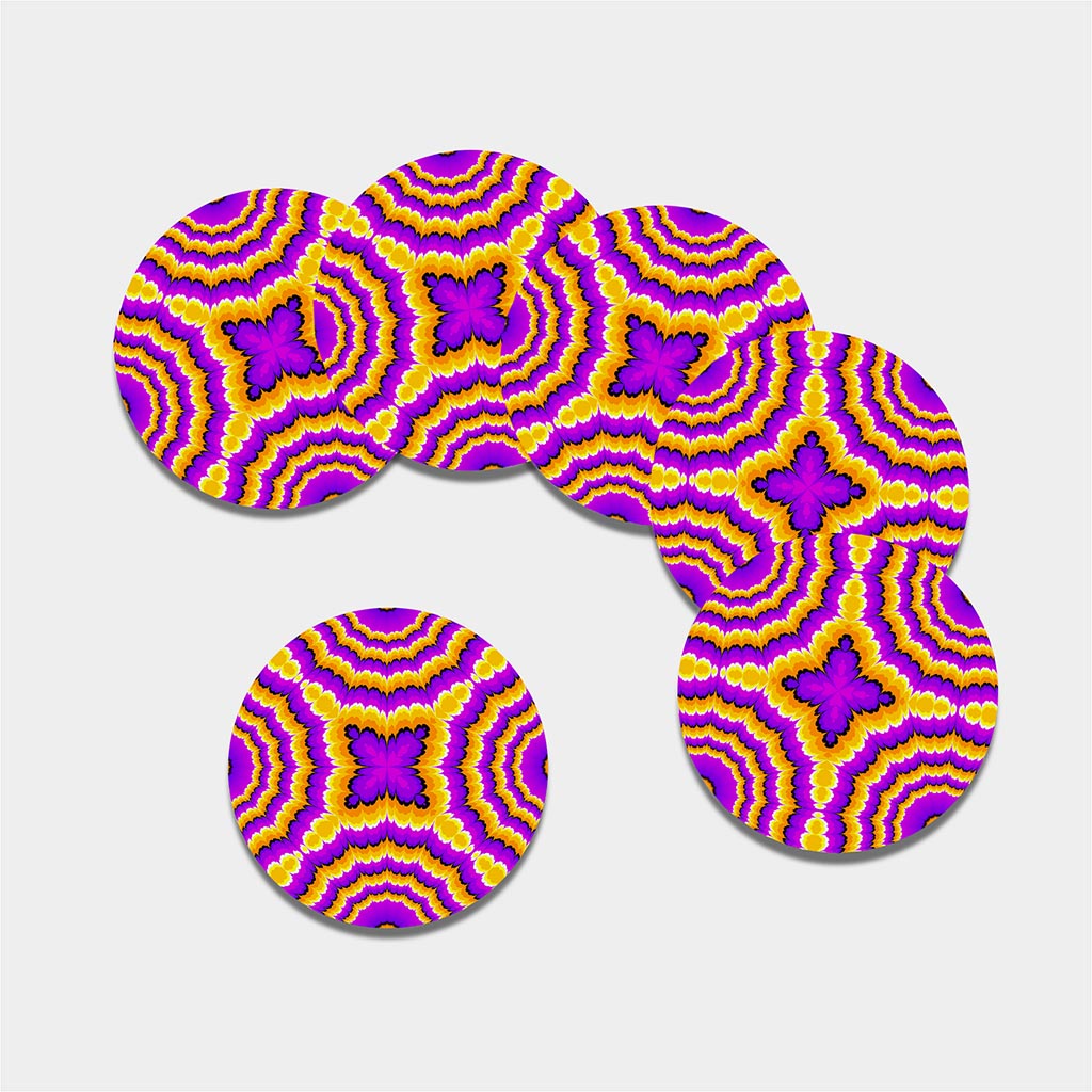 Yellow Explosion Moving Optical Illusion Leather Coaster Set