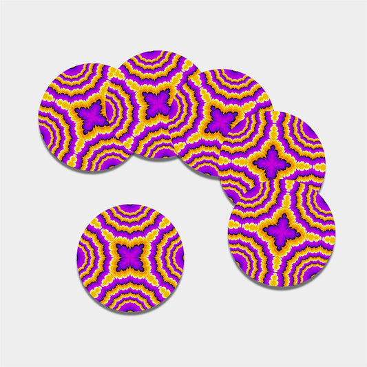 Yellow Explosion Moving Optical Illusion Leather Coaster Set