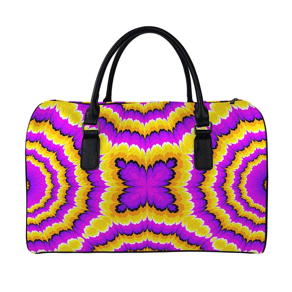 Yellow Explosion Moving Optical Illusion Leather Duffle Bag