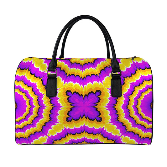 Yellow Explosion Moving Optical Illusion Leather Duffle Bag