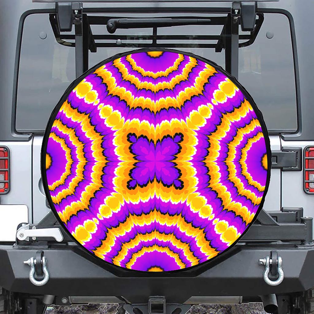 Yellow Explosion Moving Optical Illusion Leather Spare Tire Cover