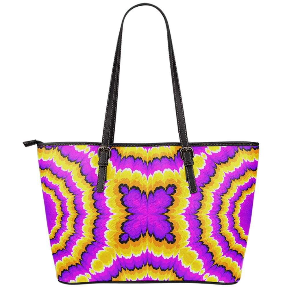 Yellow Explosion Moving Optical Illusion Leather Tote Bag