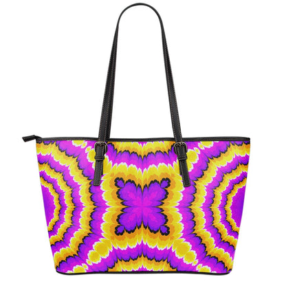 Yellow Explosion Moving Optical Illusion Leather Tote Bag