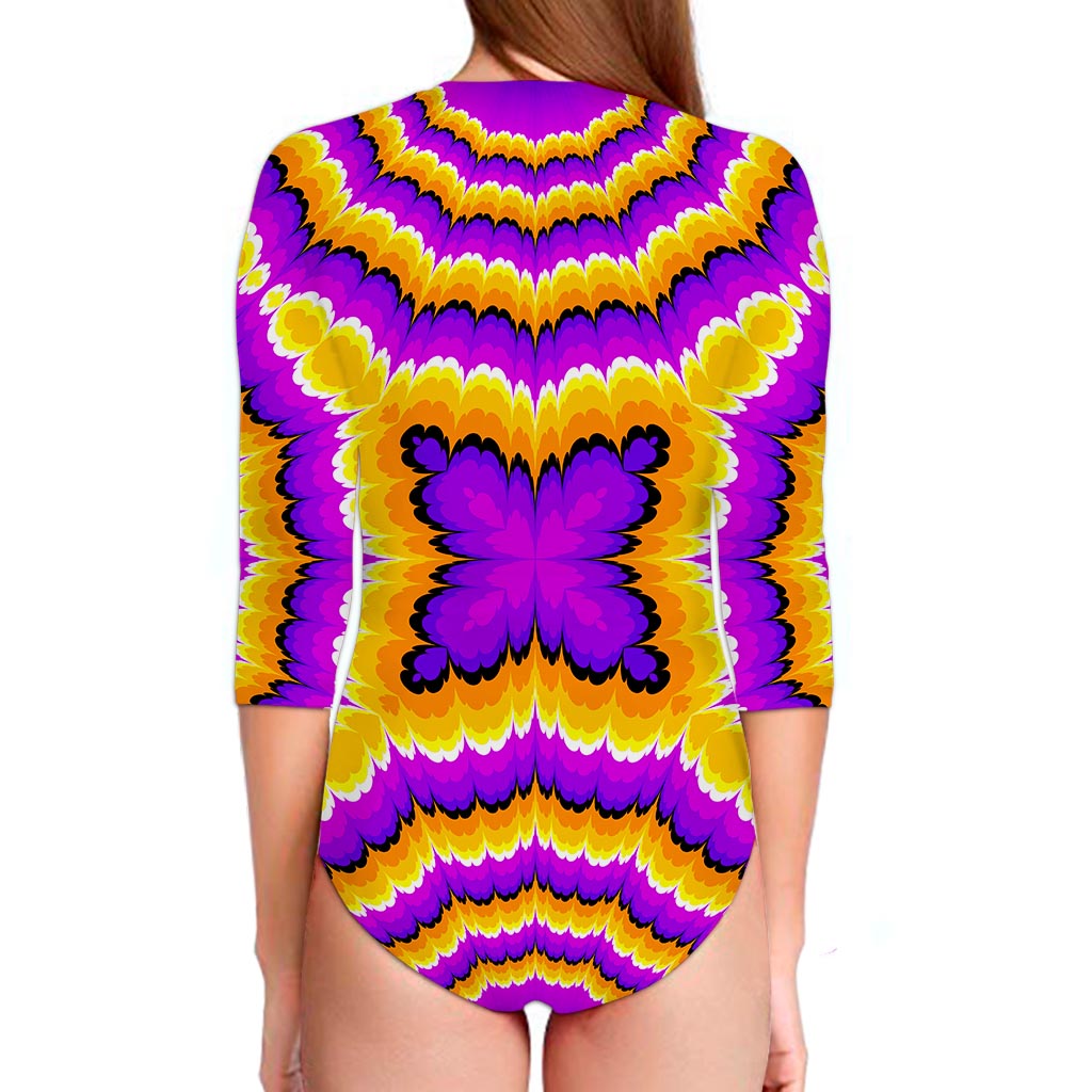 Yellow Explosion Moving Optical Illusion Long Sleeve Swimsuit