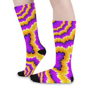 Yellow Explosion Moving Optical Illusion Long Socks