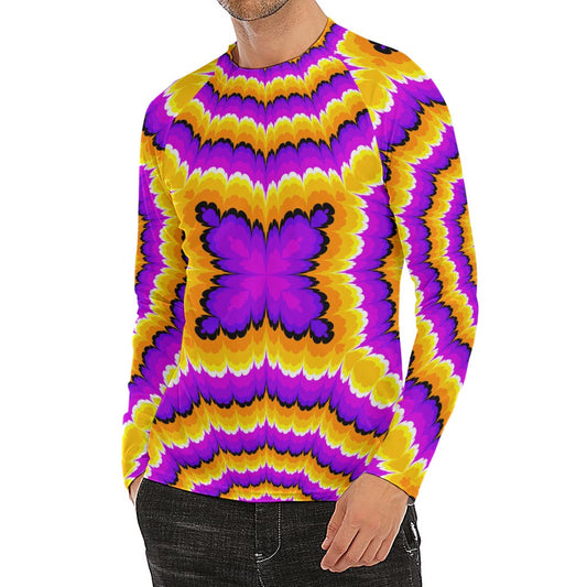 Yellow Explosion Moving Optical Illusion Men's Long Sleeve Rash Guard