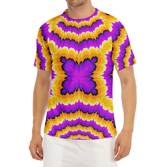 Yellow Explosion Moving Optical Illusion Men's Short Sleeve Rash Guard