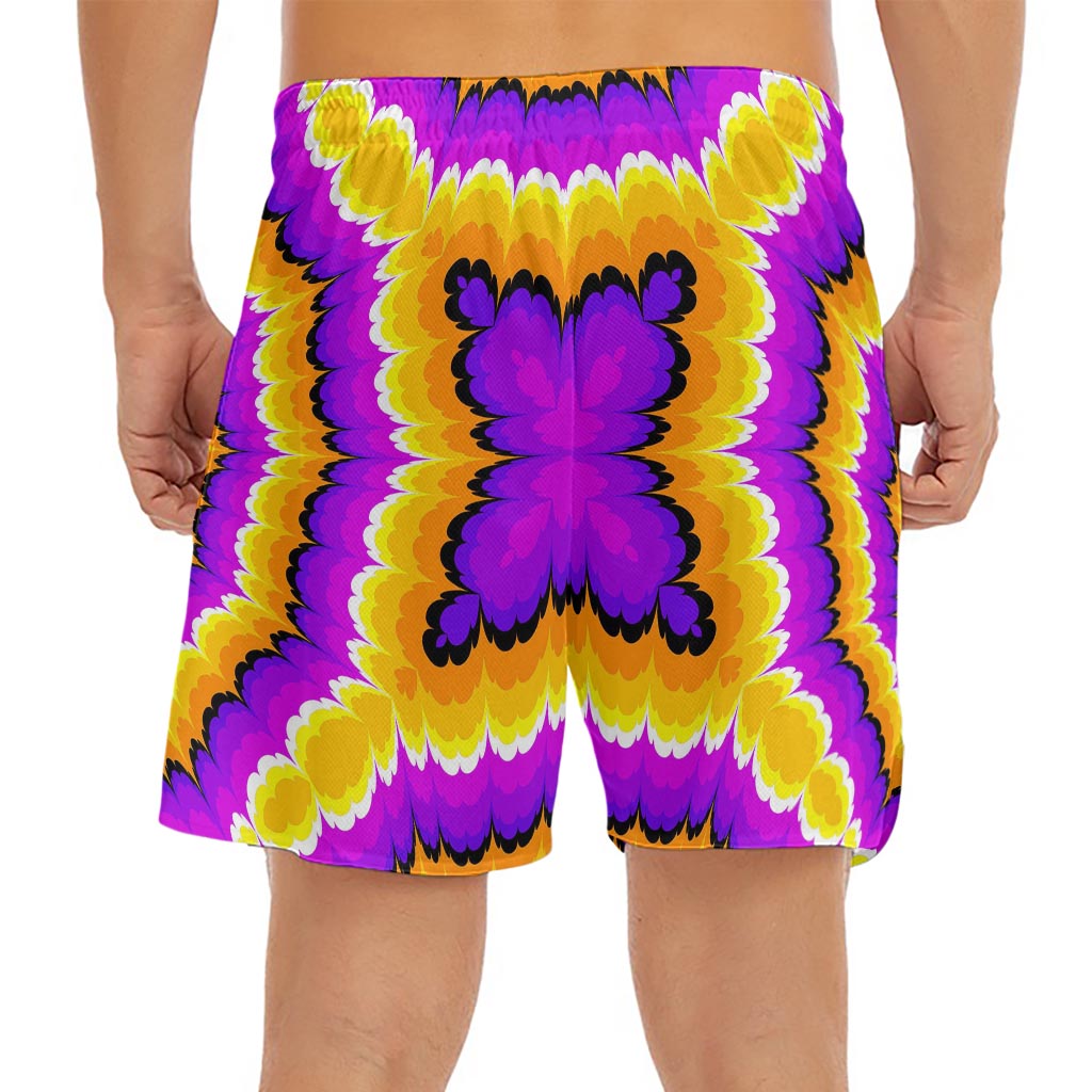 Yellow Explosion Moving Optical Illusion Men's Split Running Shorts