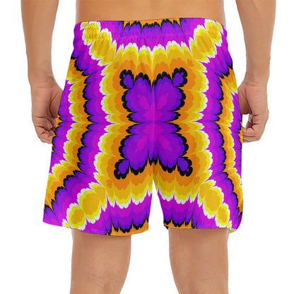 Yellow Explosion Moving Optical Illusion Men's Split Running Shorts