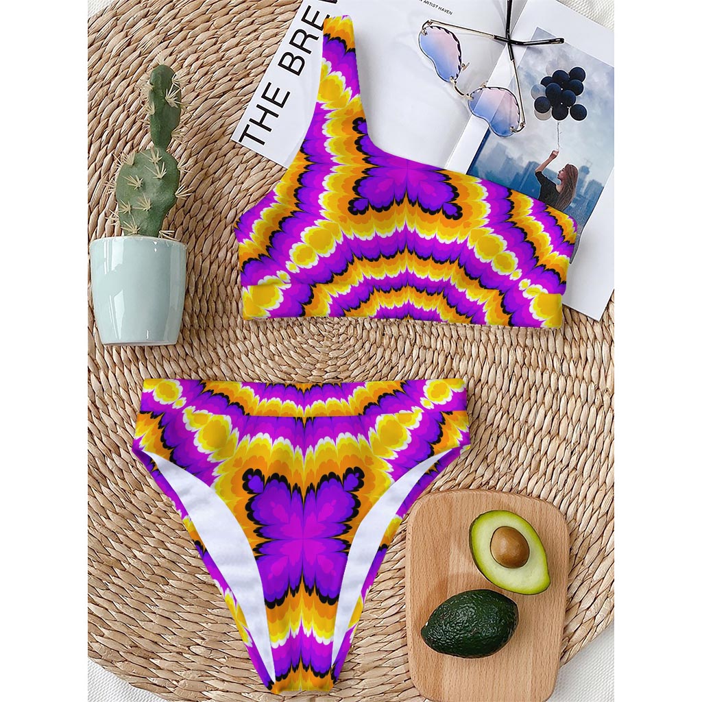 Yellow Explosion Moving Optical Illusion One Shoulder Bikini Top