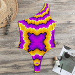 Yellow Explosion Moving Optical Illusion One Shoulder Bodysuit