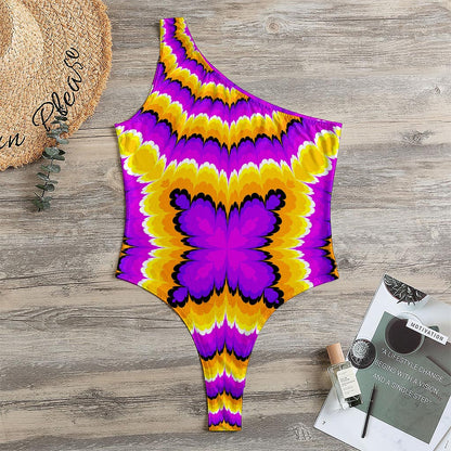 Yellow Explosion Moving Optical Illusion One Shoulder Bodysuit