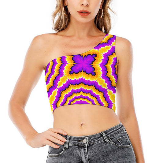 Yellow Explosion Moving Optical Illusion One Shoulder Crop Top