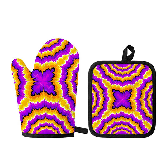 Yellow Explosion Moving Optical Illusion Oven Mitt And Pot Holder Set