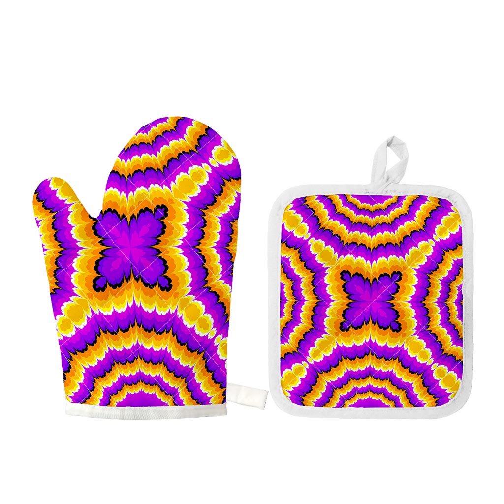Yellow Explosion Moving Optical Illusion Oven Mitt And Pot Holder Set