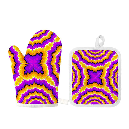 Yellow Explosion Moving Optical Illusion Oven Mitt And Pot Holder Set